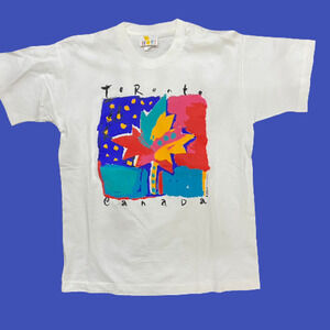 Toronto Canada Vintage Travel Colorful Leaf Logo White Multicolored T-Shirt L